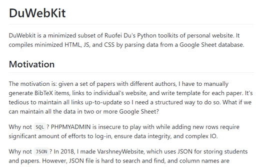 DuWebKit: Compiling Personal Website from Google Sheets Teaser Image.